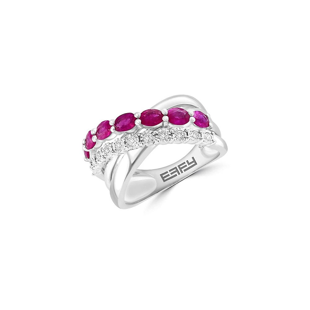 Bague croisée en argent sterling avec diamant de 0,16 ct et rubis naturel