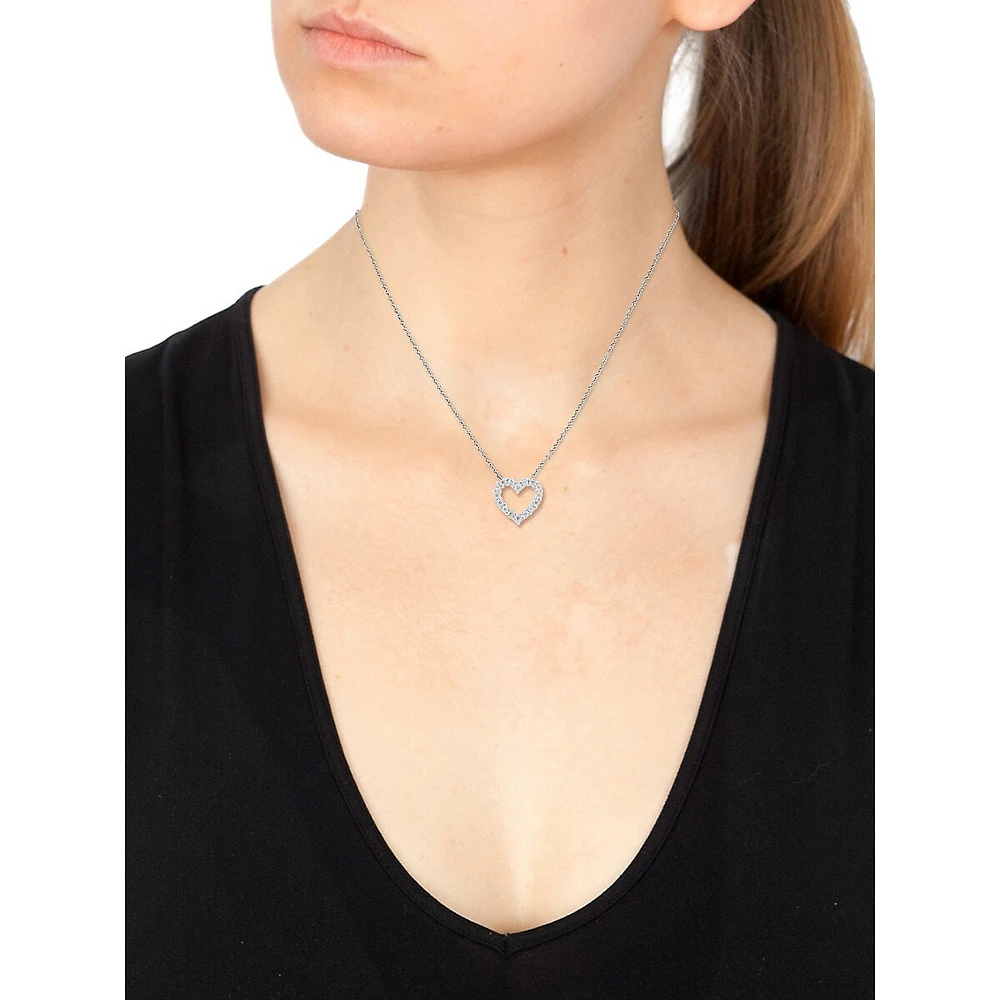 Collier avec pendentif en forme de cœur en argent sterling 925 et diamants 0,23 ct PT