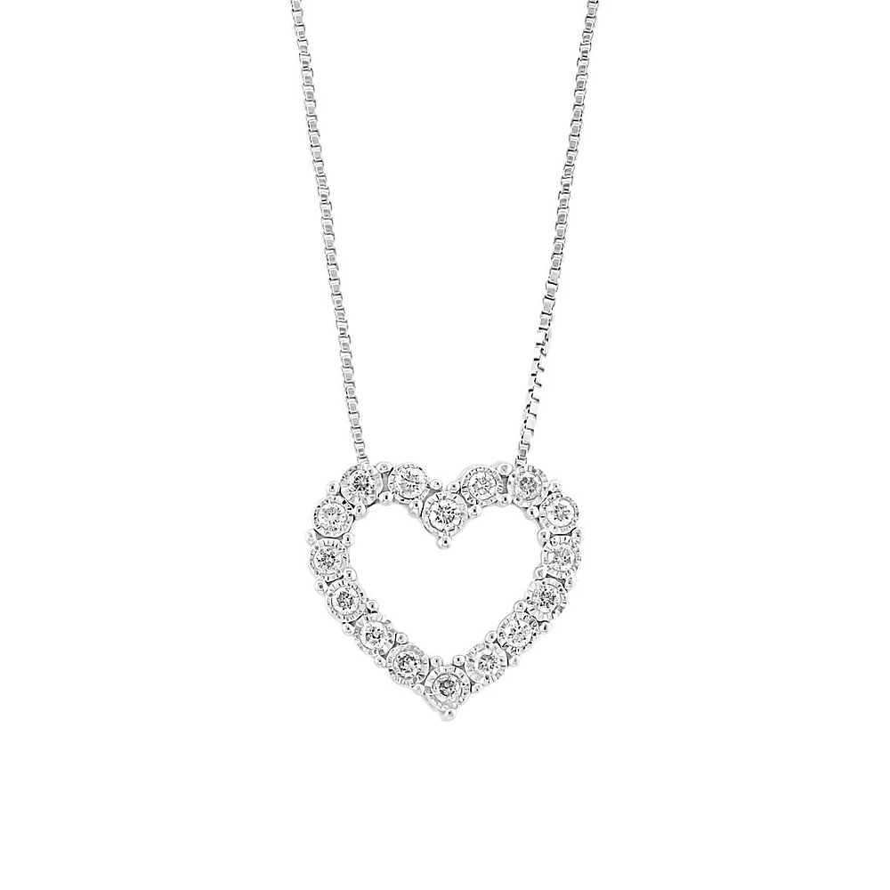 Collier avec pendentif en forme de cœur en argent sterling 925 et diamants 0,23 ct PT