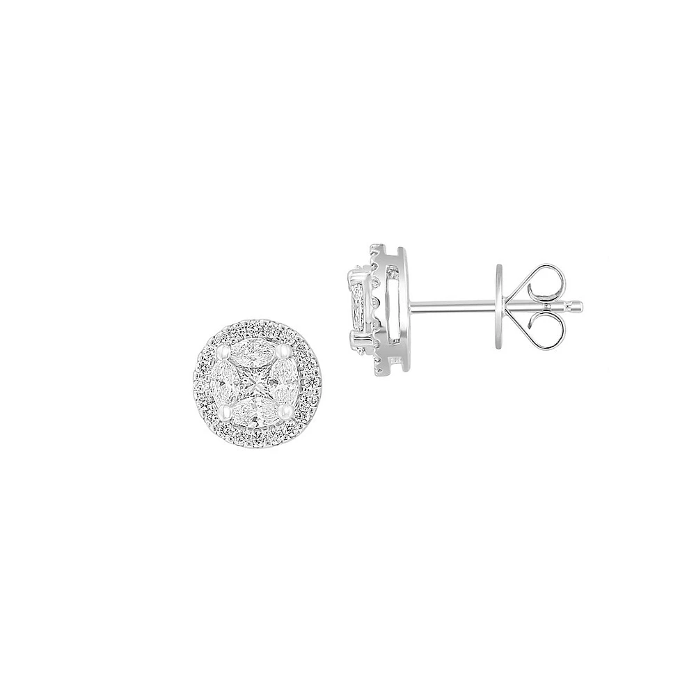 14K White Gold & 0.98 CT. T.W. Diamond Pavé Stud Earrings