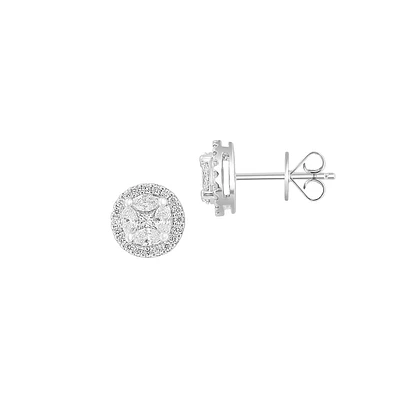 14K White Gold & 0.98 CT. T.W. Diamond Pavé Stud Earrings