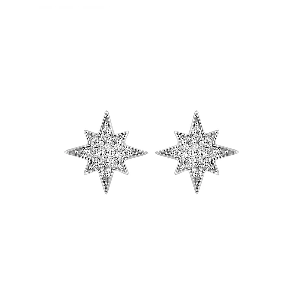 Sterling Silver & 0.09 CT. T.W. Diamond Star Stud Earrings