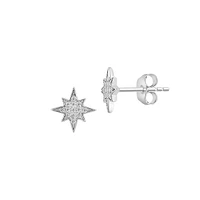 Sterling Silver & 0.09 CT. T.W. Diamond Star Stud Earrings