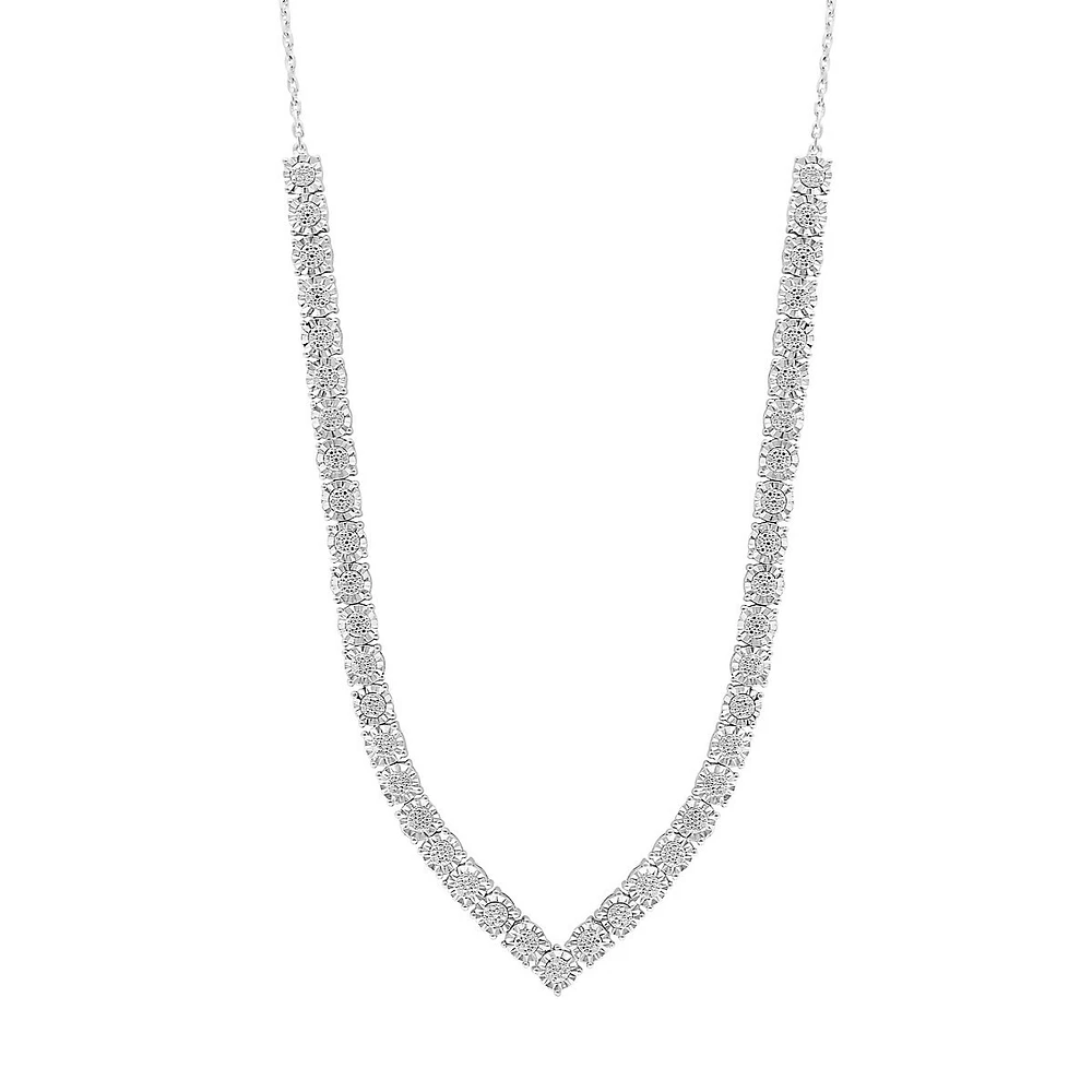 Sterling Silver & 0.21 CT. T.W. Diamond Chevron Necklace