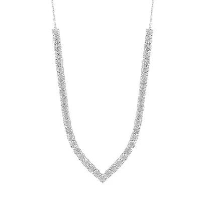 Sterling Silver & 0.21 CT. T.W. Diamond Chevron Necklace