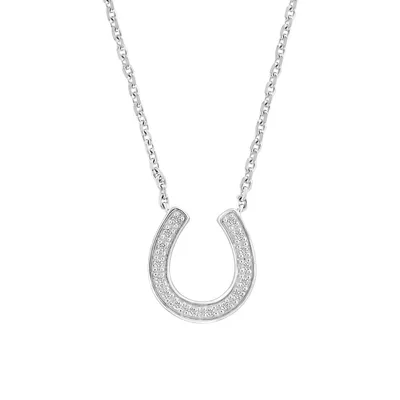 Sterling Silver & 0.08 CT. T.W Diamond Horseshoe Pendant Necklace