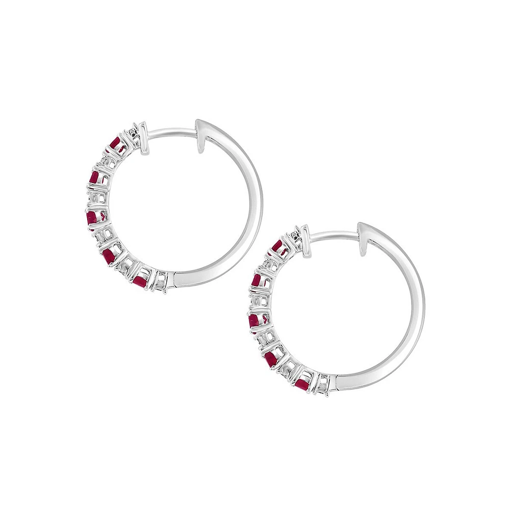 Anneaux en argent sterling 925 avec rubis rouge et diamants 0,03 ct PT