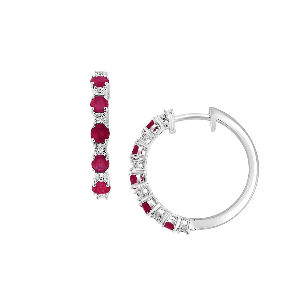 Anneaux en argent sterling 925 avec rubis rouge et diamants 0,03 ct PT