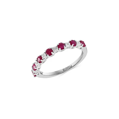 Bague en argent sterling 925 avec rubis rouge et diamants 0,02 ct PT