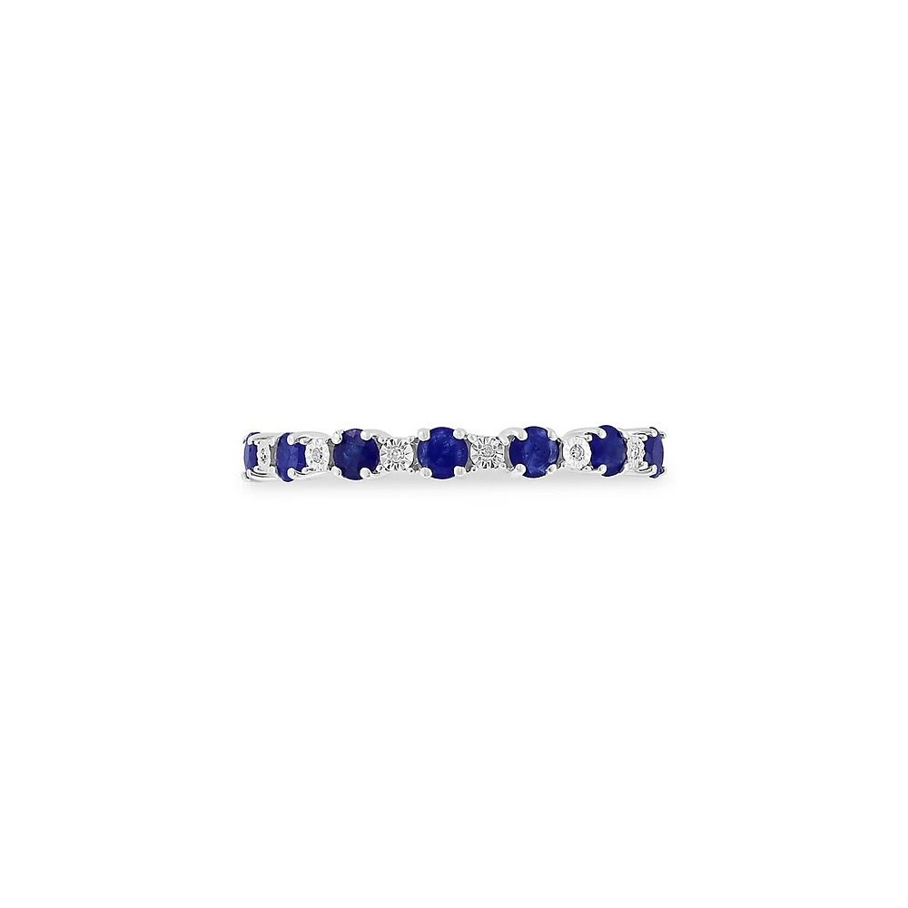 925 Sterling Silver, Blue Sapphire & 0.02 CT. T.W. Diamond Ring