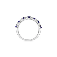 925 Sterling Silver, Blue Sapphire & 0.02 CT. T.W. Diamond Ring