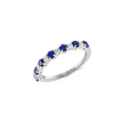 925 Sterling Silver, Blue Sapphire & 0.02 CT. T.W. Diamond Ring