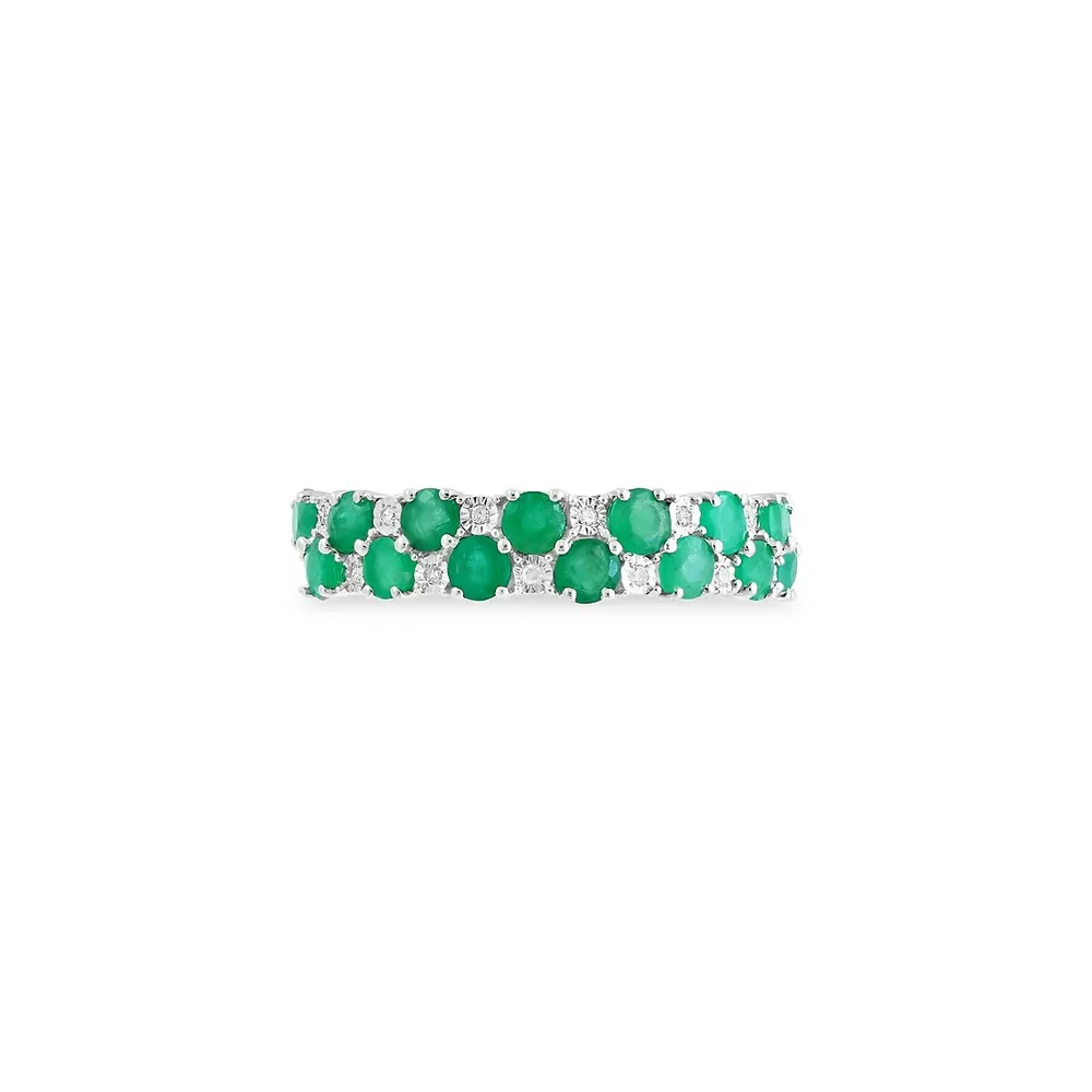 Silver, 0.04 CT. T.W. Diamond & Emerald Semi-Eternity Ring