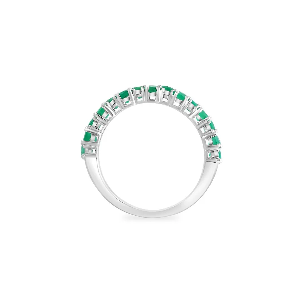 Bague demi-éternité en argent avec émeraudes et diamants 0,04 ct PT