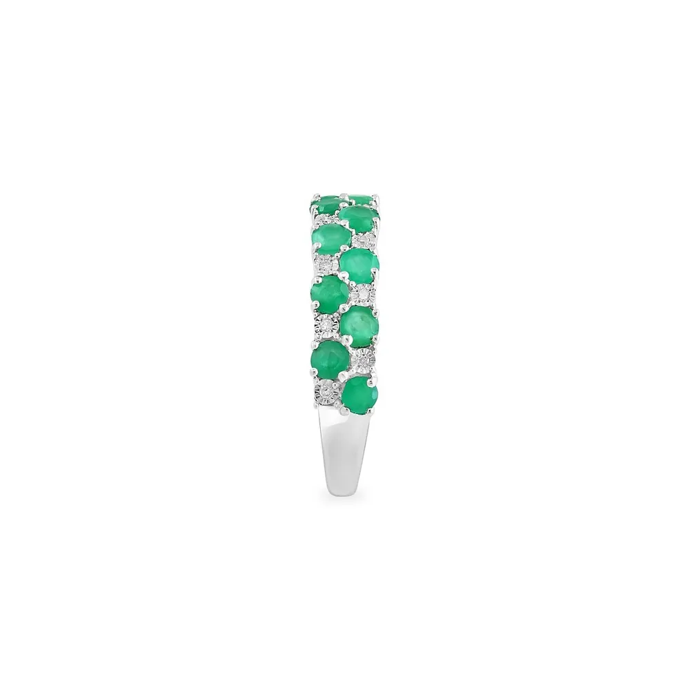 Silver, 0.04 CT. T.W. Diamond & Emerald Semi-Eternity Ring