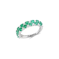 Silver, 0.04 CT. T.W. Diamond & Emerald Semi-Eternity Ring