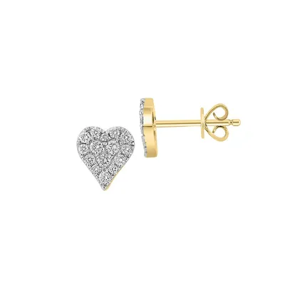 Boutons d'oreilles en forme de cœur en or jaune 14 ct avec diamants 0,31 ct PT