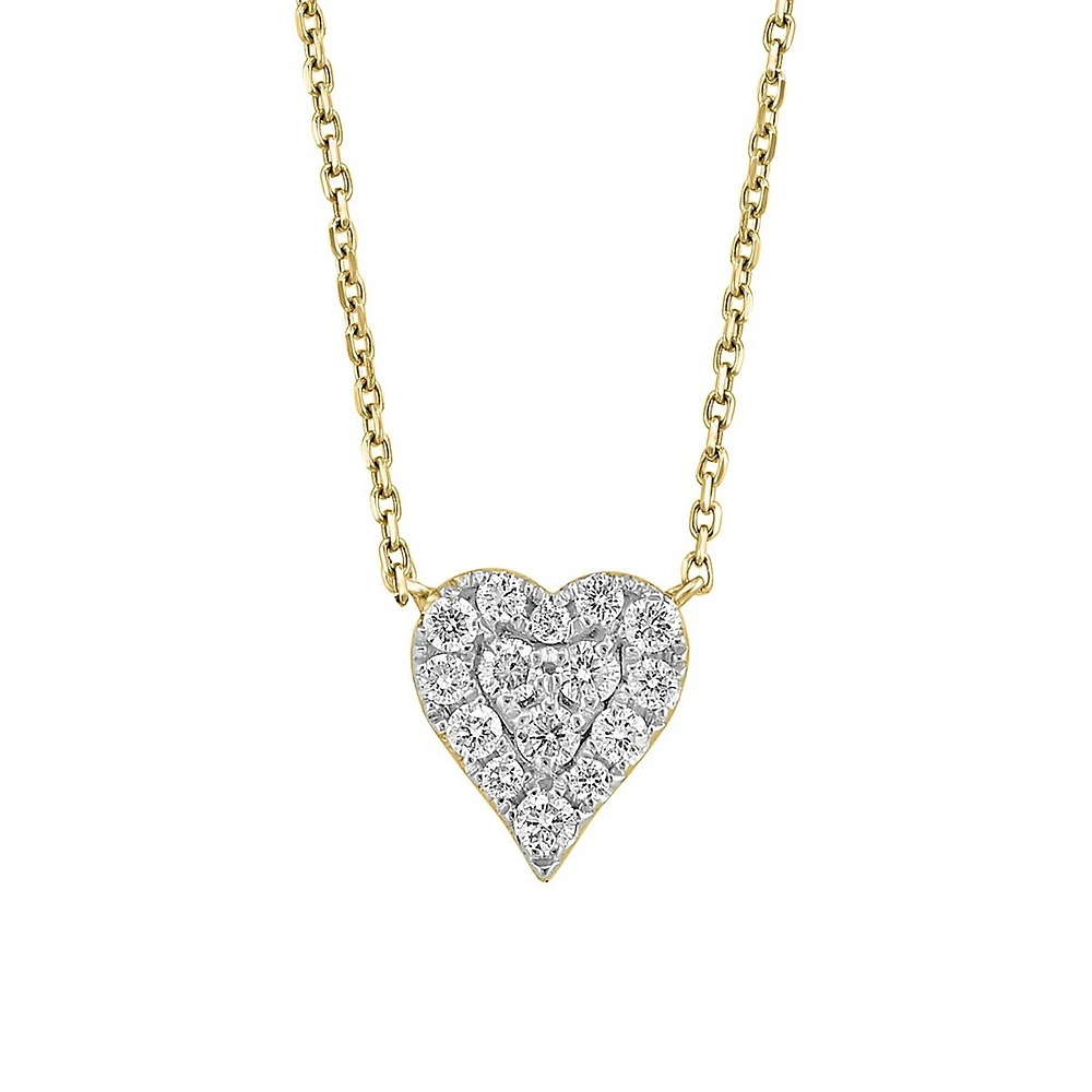 14K Yellow Gold & CT. T.W. Diamond Heart Pendant Necklace