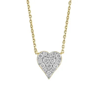 Collier en or jaune 14 ct avec pendentif cœur en diamant de 0,21 ct PT