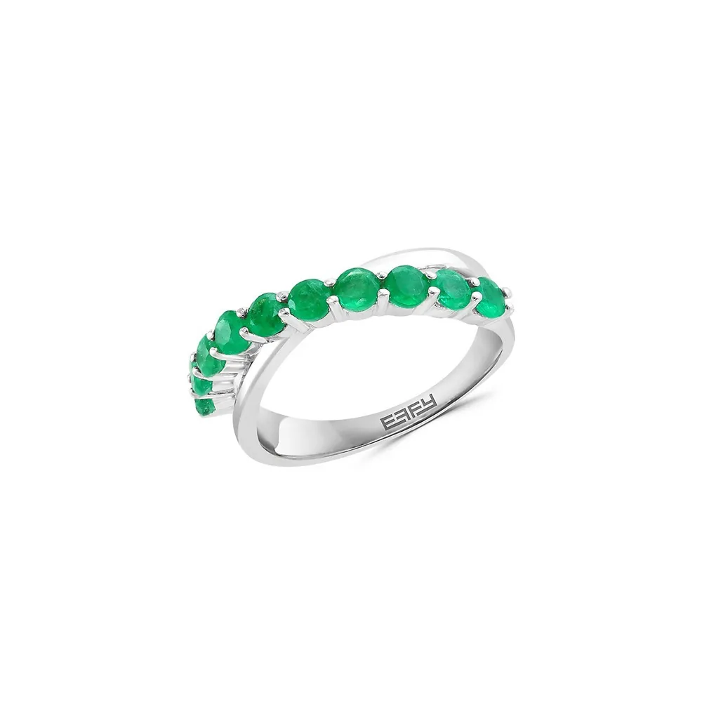 Silver & Emerald Crossover Ring