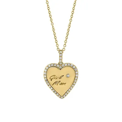 14K Yellow Gold & 0.19 CT. T.W. Diamond Heart Girl Mom Pendant Necklace