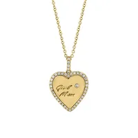 Collier en or jaune 14 ct avec pendentif en forme de cœur Girl Mom à diamant 0,19 ct. PT