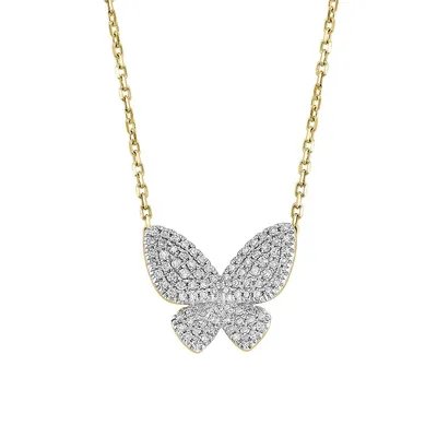 14K Yellow Gold & 0.38 CT. T.W. Diamond Butterfly Pendant Necklace