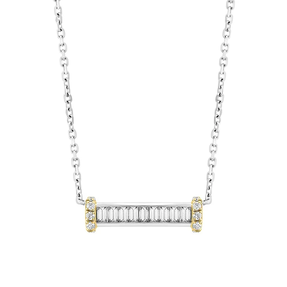 14K Two-Tone Gold & 0.25 CT. T.W. Diamond Bar Pendant Necklace