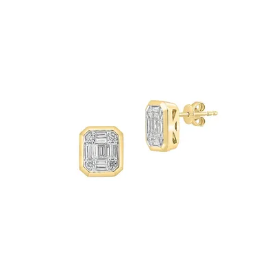 14K Yellow Gold & 0.61 CT. T.W. Diamond Octogonal Stud Earrings