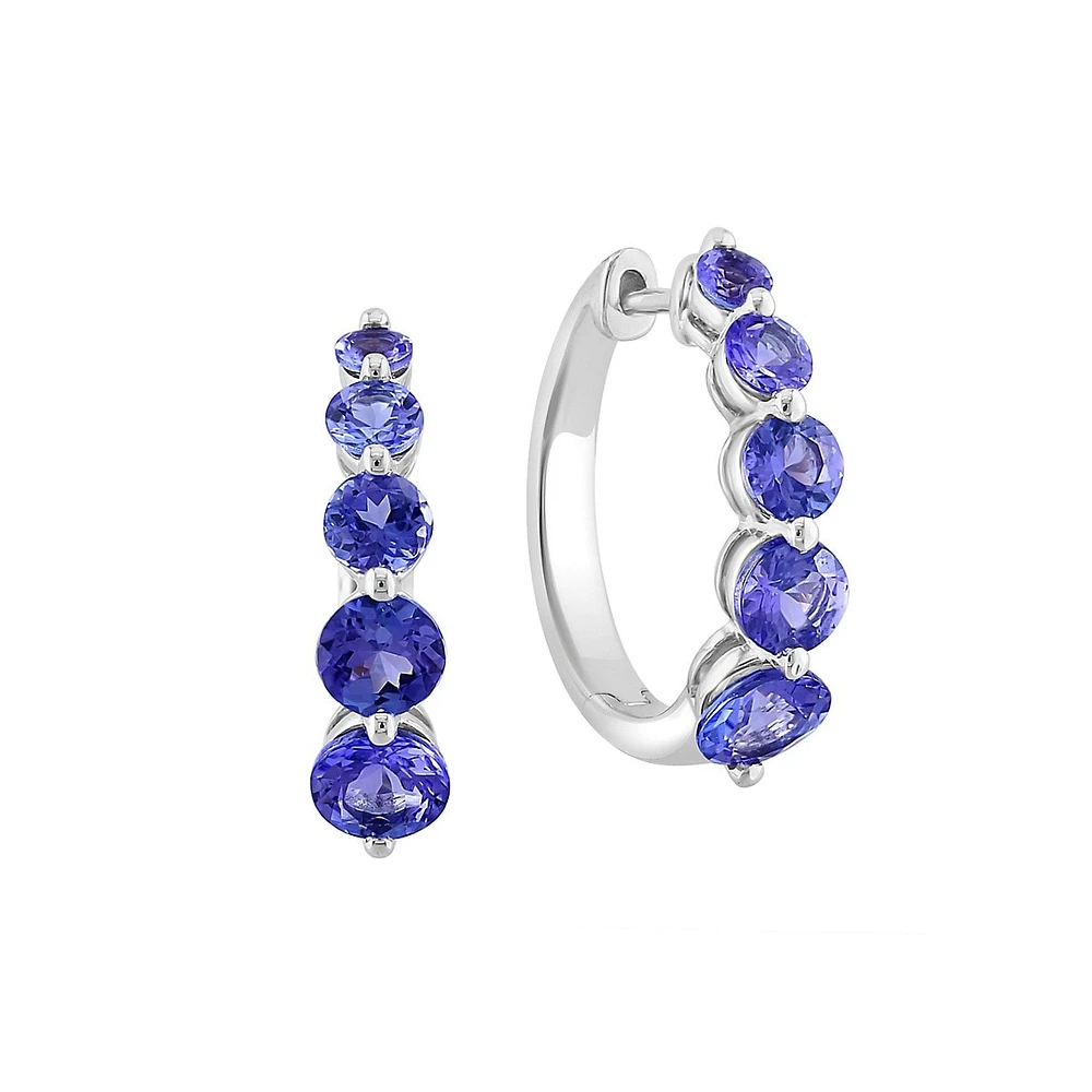 14K White Gold Tanzanite Huggie Hoop Earrings