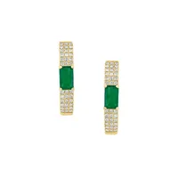 14K Yellow Gold, Green Emerald & 0.21 CT.T.W. Diamond Hoop Earrings