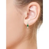 14K Yellow Gold, Green Emerald & 0.21 CT.T.W. Diamond Hoop Earrings