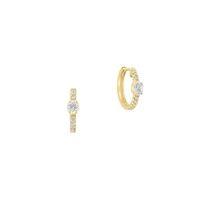 14K Yellow Gold & CT. T.W. Diamond Huggie Hoop Earrings