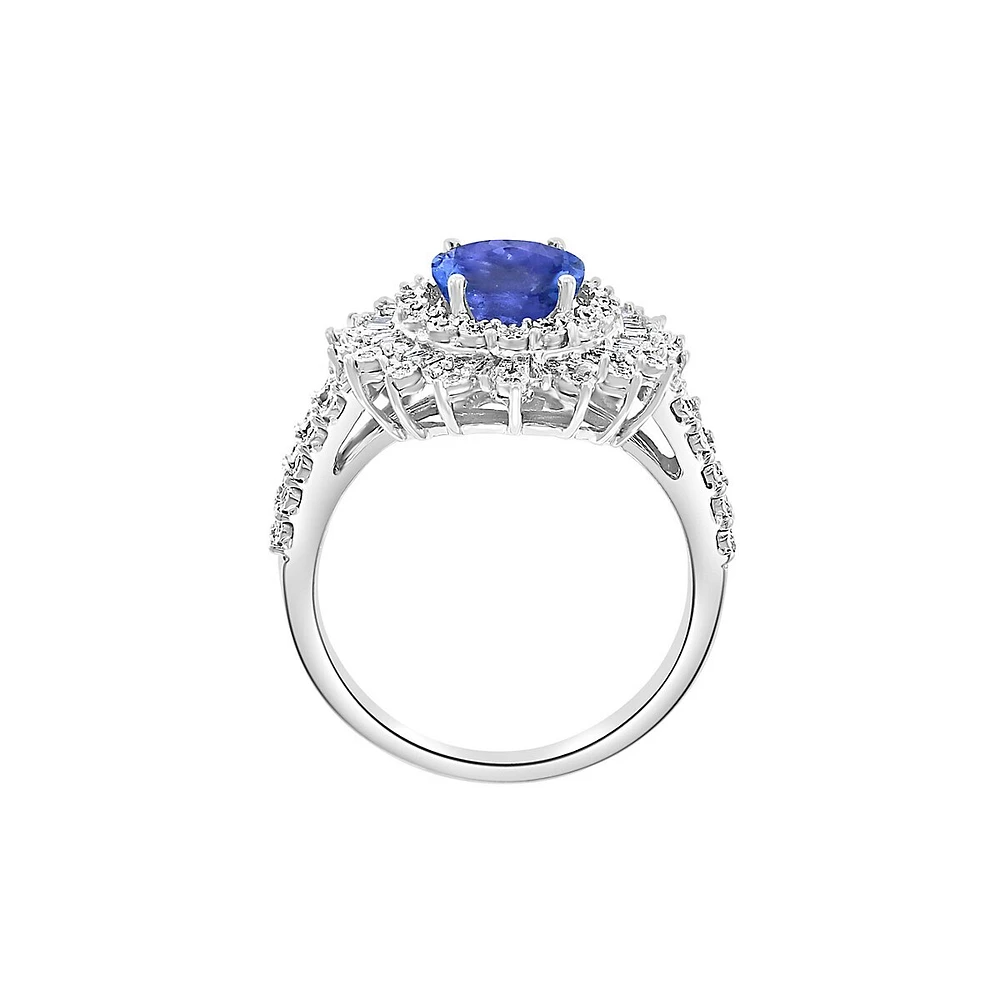 Bague en or blanc 14 carats, tanzanite et diamant de 0,25 ct. TW