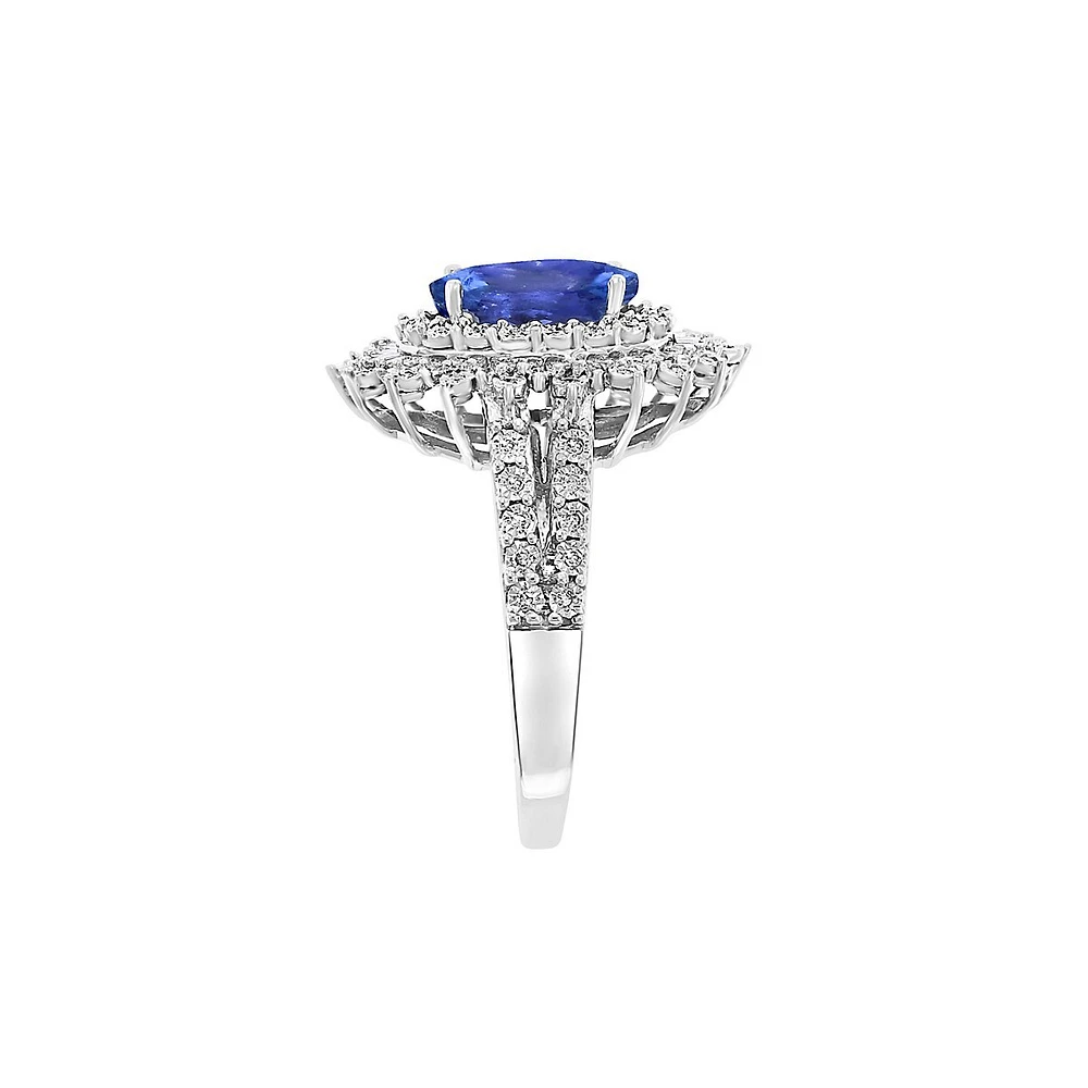 Bague en or blanc 14 carats, tanzanite et diamant de 0,25 ct. TW