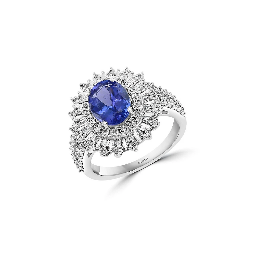 Bague en or blanc 14 carats, tanzanite et diamant de 0,25 ct. TW