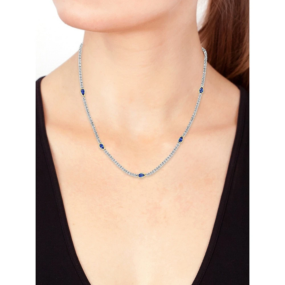 Two-Tone 14K Gold, 4 CT. T.W. Diamond & Natural Sapphire Station Necklace