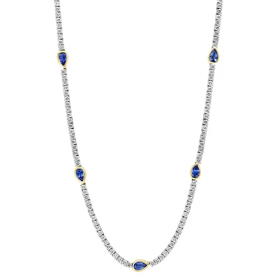 Two-Tone 14K Gold, 4 CT. T.W. Diamond & Natural Sapphire Station Necklace