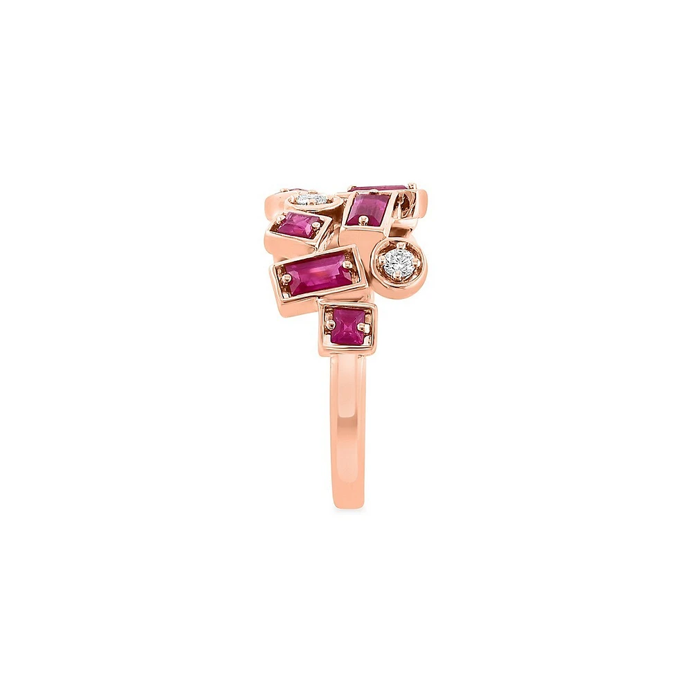 Bague en or rose 14 ct avec rubis et diamant 0,09 ct. PT