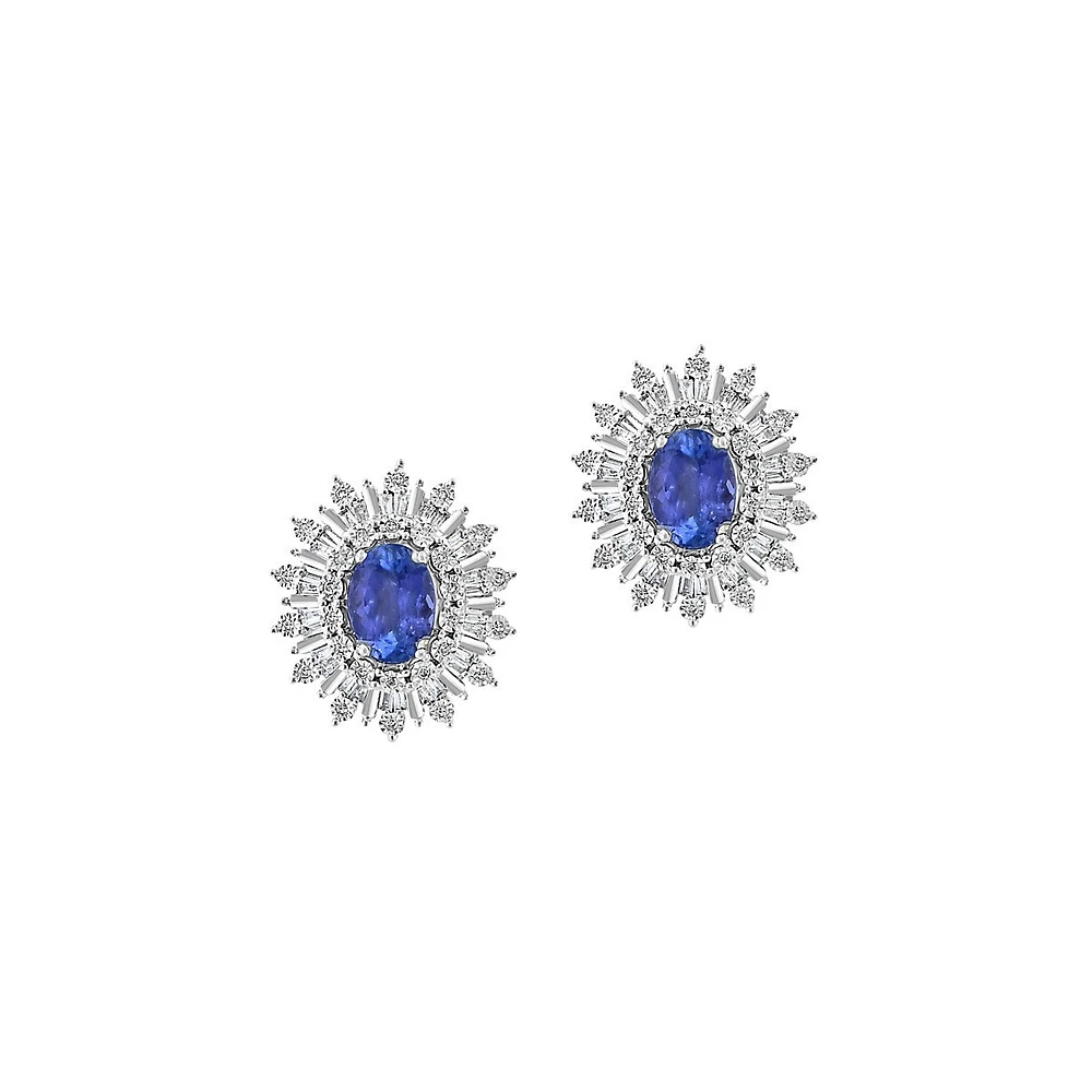 Boucles d'oreilles à tige en or blanc 14 carats, tanzanite et diamant de 0,34 ct. TW