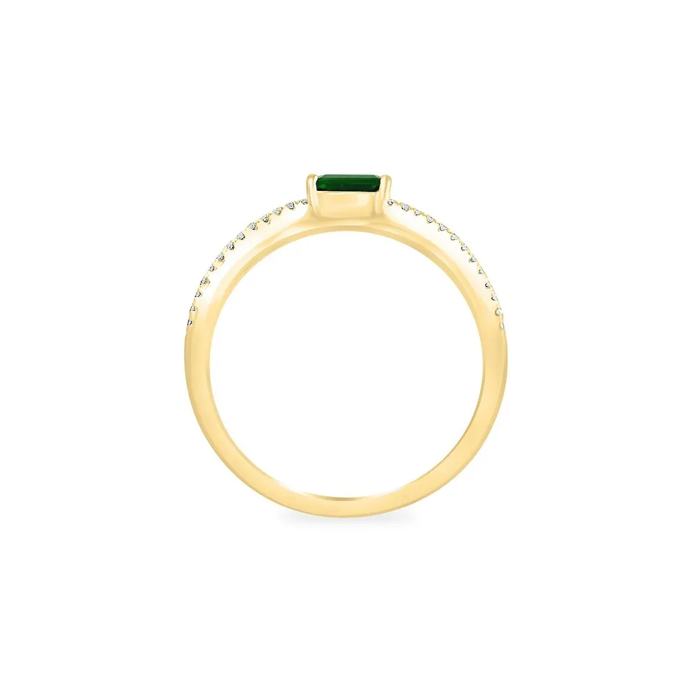 14K Yellow Gold, Green Emerald & 0.23 CT. T.W. Diamond Ring