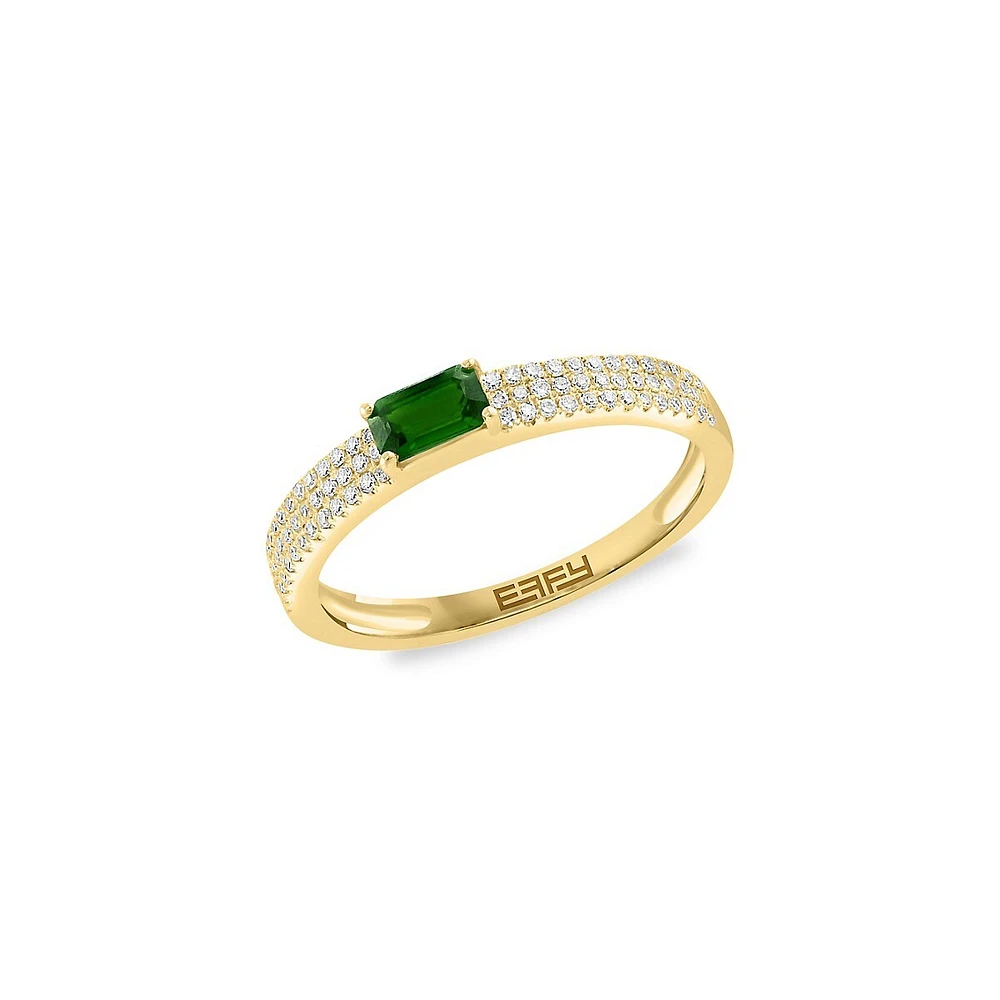 14K Yellow Gold, Green Emerald & 0.23 CT. T.W. Diamond Ring