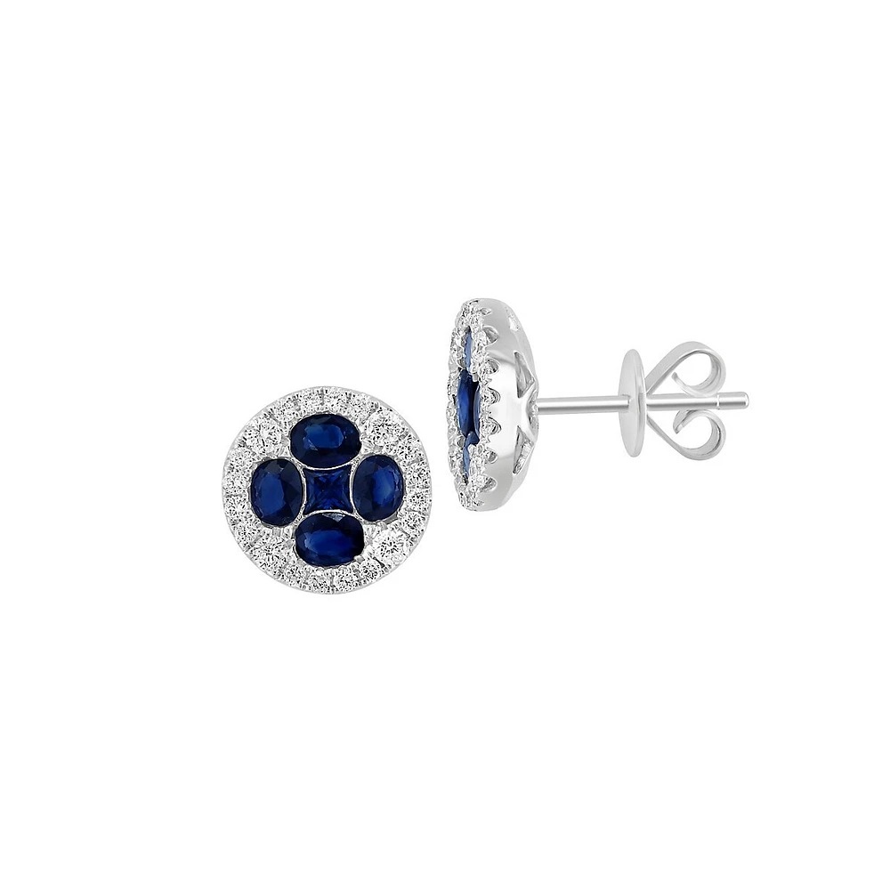 14K White Gold, Sapphire & 0.38 CT.T.W. Diamond Stud Earrings