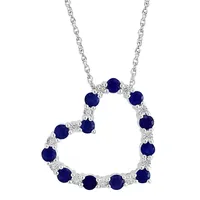 Sterling Silver, Sapphire & Diamond 0.04 CT. T.W. Pendant Necklace