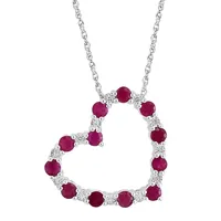 Sterling Silver, Ruby & 0.04CT. T.W. Diamond Heart Pendant Necklace