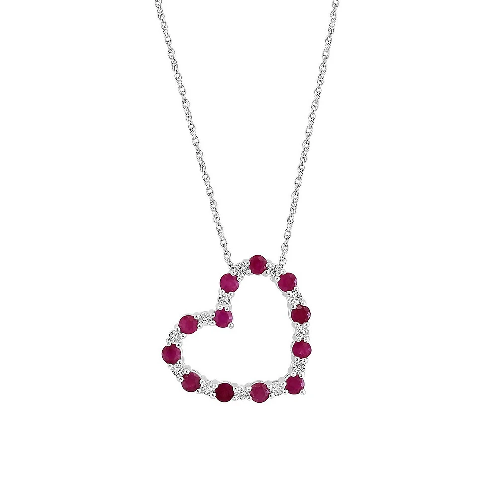 Sterling Silver, Ruby & 0.04CT. T.W. Diamond Heart Pendant Necklace