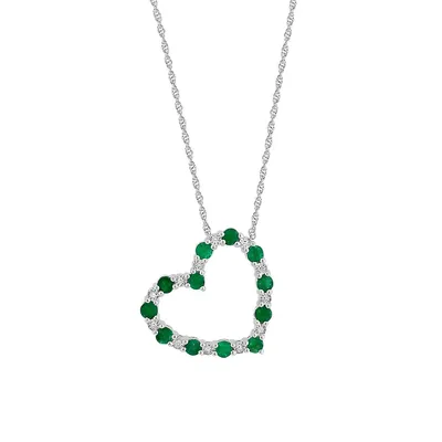 Effy 925 Sterling Silver Diamond & Emerald Pendant Necklace
