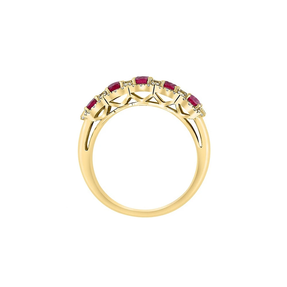 Bague en or jaune 14 ct avec rubis naturels et diamants 0,22 ct (PT)