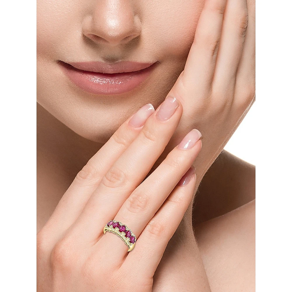 14K Yellow Gold, Natural Ruby & 0.22 CT. T.W. Diamond Ring