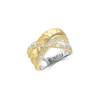 Bague croisée deux tons en or jaune et blanc 14 ct avec diamants de 0,47 ct (PT)